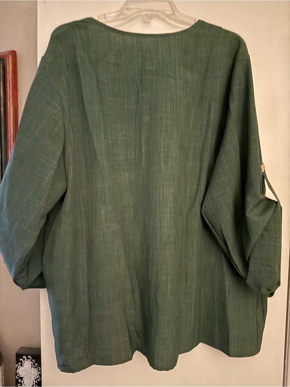 Relaxed Olive Green Button-Tab Sleeve Tunic